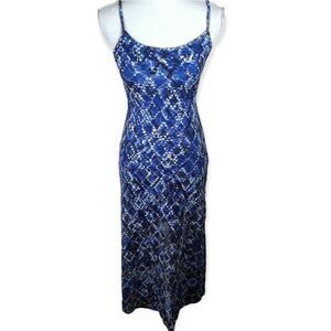 FIRE BLUE, BLACK, & WHITE STRE5CH SHEER MESH MAXI DRESS SZ.XS EUC